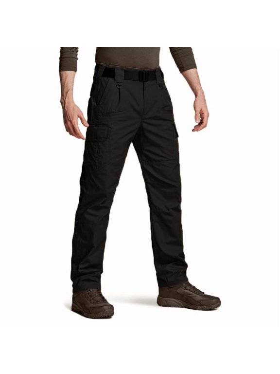 Men's Polyester Tactical Pants, Straight Leg Cargo Work Pants, Outdoor Hiking Casual Climbing Trousers