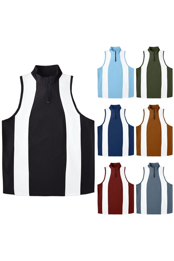 Men's Polyester Zipper Tank Top Quick Dry Sleeveless Muscle Fit Bodybuilding Workout Vest Casual Fitness Sports Running Gym Training | Zenithor,Army Green L