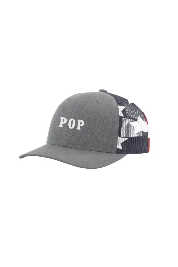 Men's Pop Father's Day Custom Embroidered Mesh Back Trucker Hat, Heather Grey/American Flag