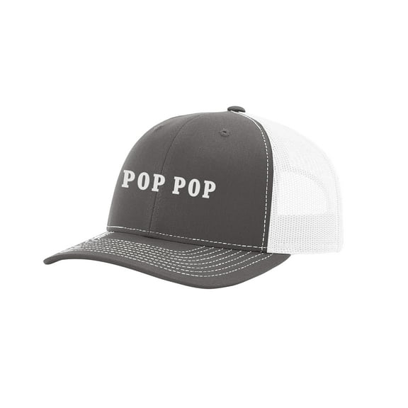 Men's Pop Pop Father's Day Custom Embroidered Mesh Back Trucker Hat, Charcoal/White