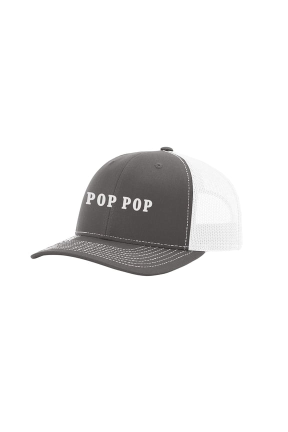 Men's Pop Pop Father's Day Custom Embroidered Mesh Back Trucker Hat, Charcoal/White