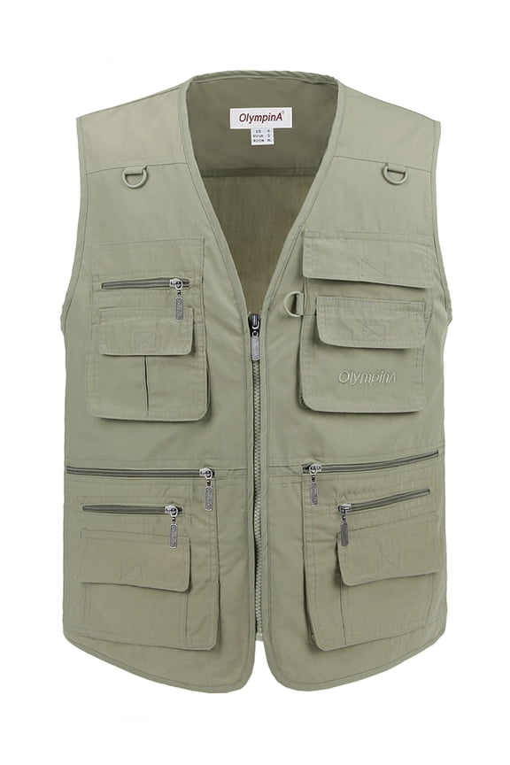 Men's Poplin Outdoors Travel Sports Zipper Multi-Pockets Utility Work Cargo Fishing Vest