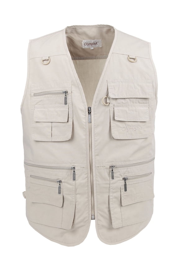 Men's Poplin Outdoors Travel Sports Zipper Multi-Pockets Utility Work Cargo Fishing Vest