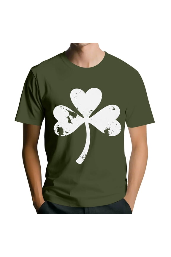 Men's Popular T-shirt with St. Patrick's Day Theme Print, Round Neck Short Sleeve T-shirt for Holiday Celebration, Casual Wear and Daily Outfits,Army Green,L