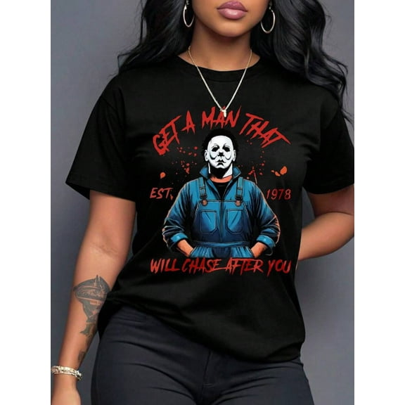 Men's Portrait Graphic Letter Slogan Round Neck Short Sleeve Fashionable Plus Size T-Shirt