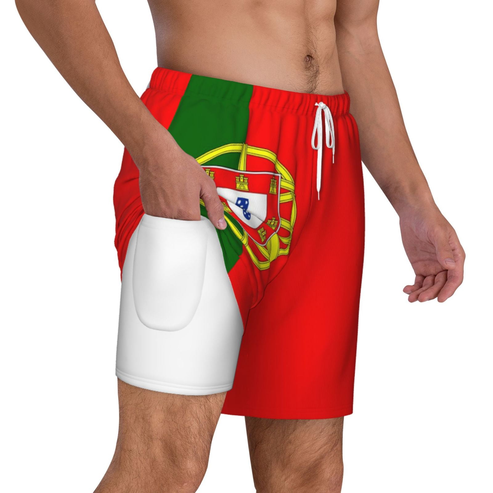 Men's Portugal Flag Swim Trunks with Compression Liner Bathing Suit Swimwear