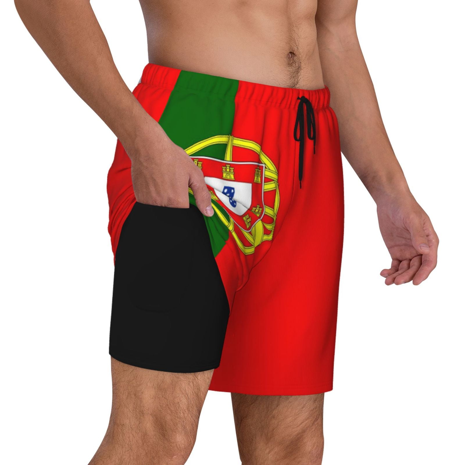 Men's Portugal Flag Swim Trunks with Compression Liner Bathing Suit Swimwear