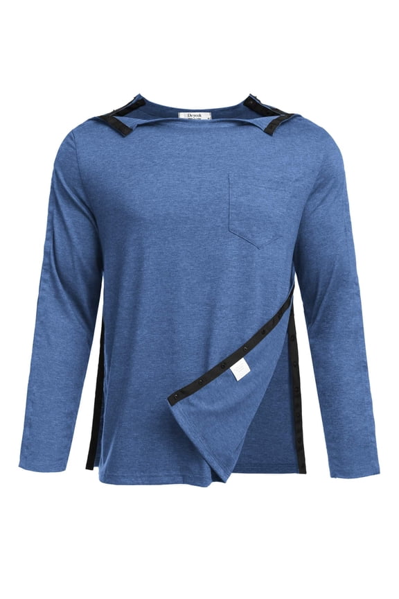 Men's Post Shoulder Surgery Recovery Shirts Full Tear Away Long Sleeve Snap Chemo Port Access Shirt