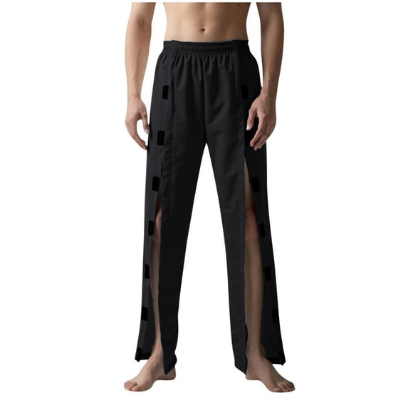 Men's Post Surgery Pants Open Bottom Easy Side Tear Away Pants Adaptive Breakaway Sweatpants with 2 Sides Magic Stickers