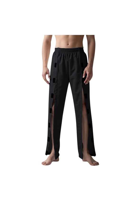 Men's Post Surgery Pants Open Bottom Easy Side Tear Away Pants Adaptive Breakaway Sweatpants with 2 Sides Magic Stickers