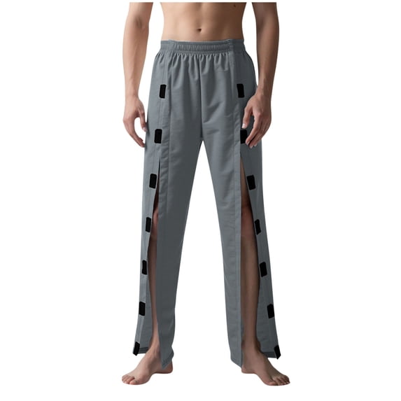 Men's Post Surgery Pants Open Bottom Easy Side Tear Away Pants Adaptive Breakaway Sweatpants with 2 Sides Magic Stickers
