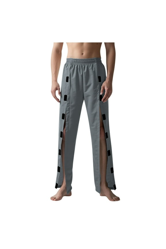 Men's Post Surgery Pants Open Bottom Easy Side Tear Away Pants Adaptive Breakaway Sweatpants with 2 Sides Magic Stickers