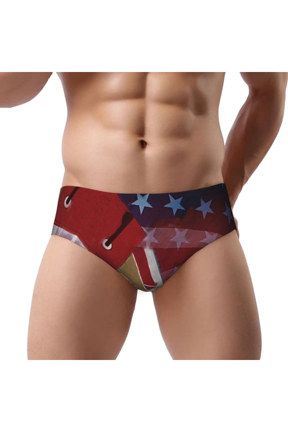 Men's Postal Worker Us Flag Briefs Triangle Underwear Print Breathable Briefs