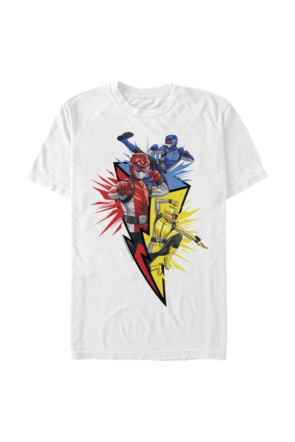 Men's Power Rangers Beast Morphers Lightning Bolt Graphic Tee White Small