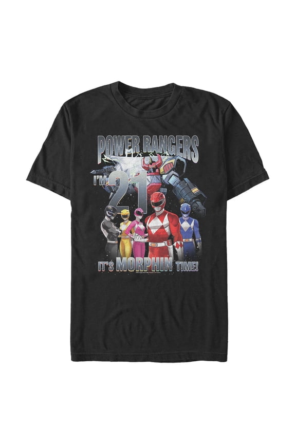 Men's Power Rangers Birthday 21 Morphin Time  Graphic Tee Black 2X Large