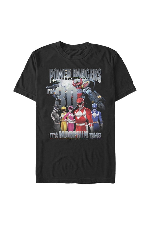 Men's Power Rangers Birthday 30 Morphin Time  Graphic Tee Black 2X Large