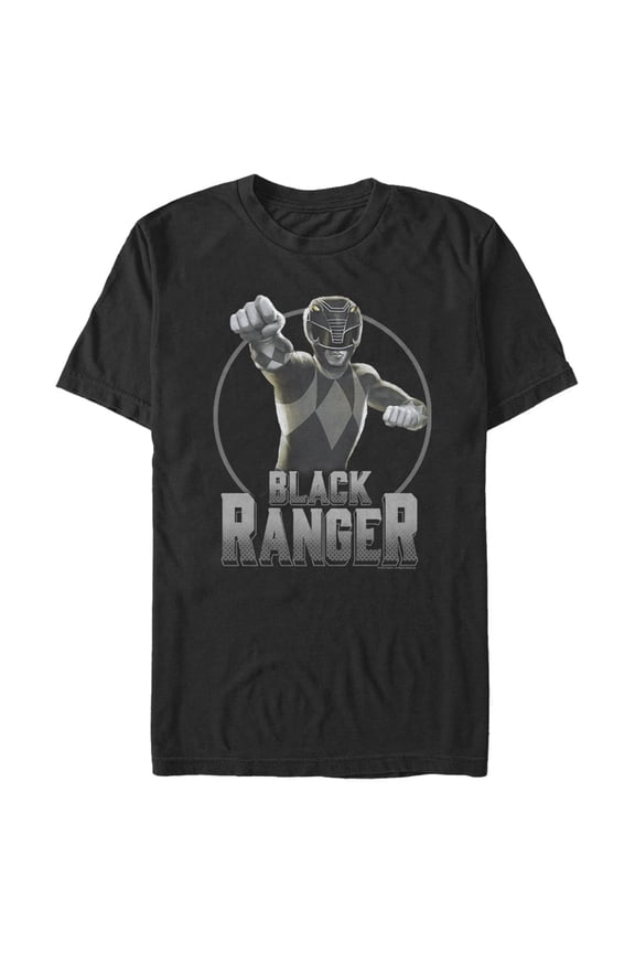Men's Power Rangers Black Ranger Circle Portrait  Graphic Tee Black Large