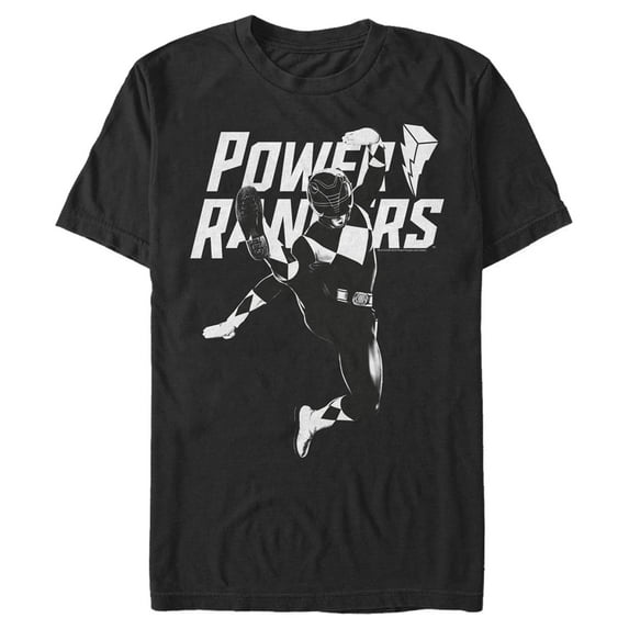 Men's Power Rangers Black Ranger Jump Kick Graphic Tee Black Large