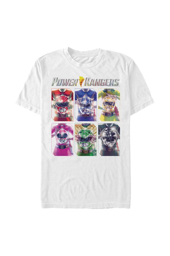 Men's Power Rangers Character Helmets Graphic Tee White X Large