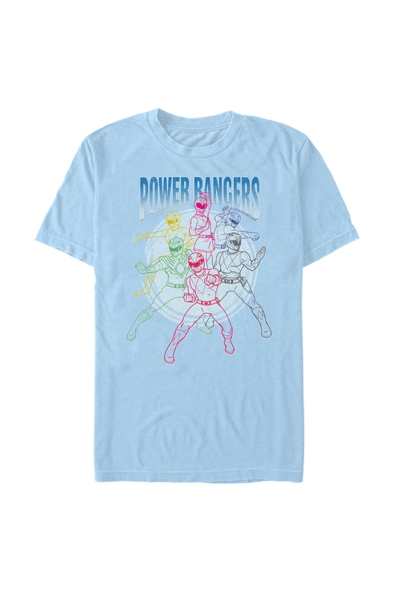 Men's Power Rangers Character Outlines Graphic Tee Light Blue 2X Large