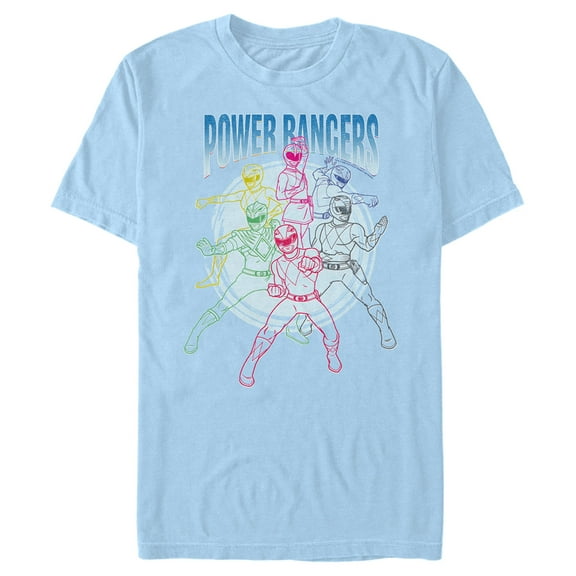 Men's Power Rangers Character Outlines  Graphic Tee Light Blue X Large
