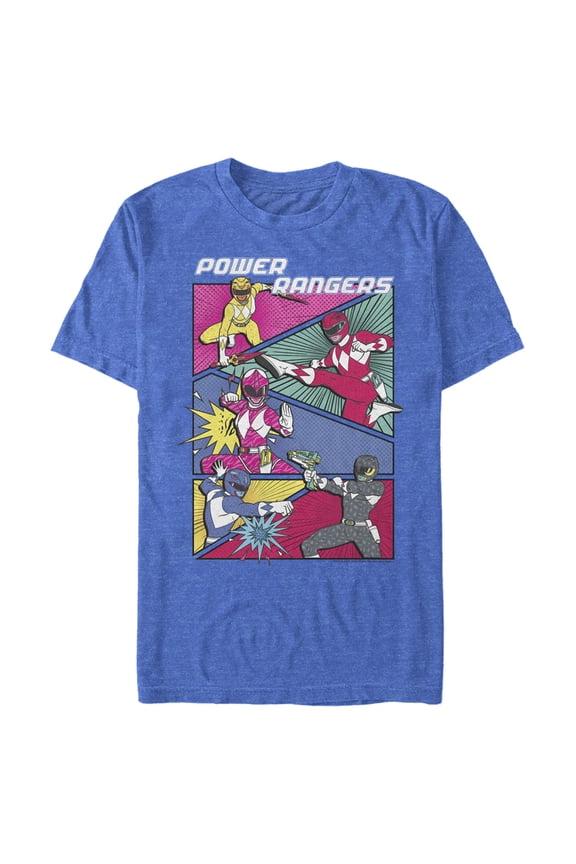 Men's Power Rangers Character Panels  Graphic Tee Royal Blue Heather Large
