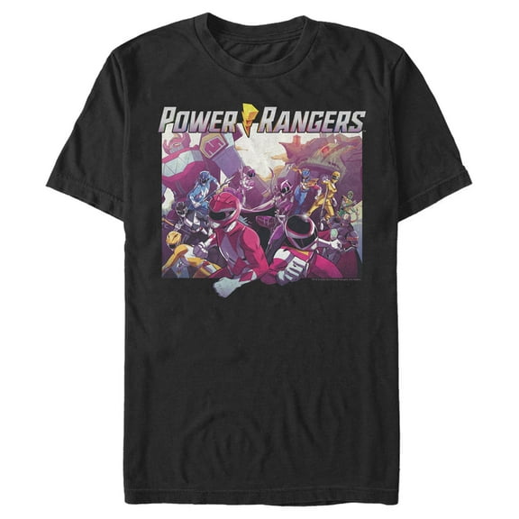 Men's Power Rangers Double Rangers Animation  Graphic Tee Black 2X Large