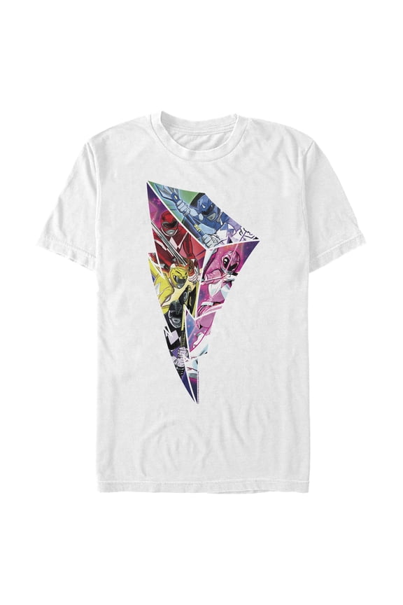 Men's Power Rangers Lightning Bolt Pattern Graphic Tee White Large