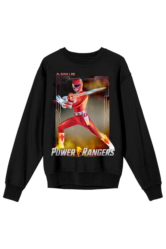 Power Rangers Jason Lee Red Ranger on Black Long Sleeve Adult Crew neck-XXL