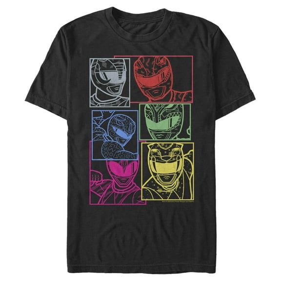 Men's Power Rangers Neon Boxes Graphic Tee Black 3X Large