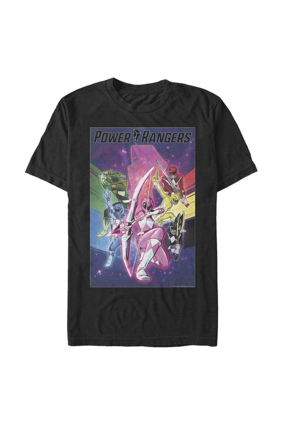 Men's Power Rangers Rainbow Poster  Graphic Tee Black 3X Large