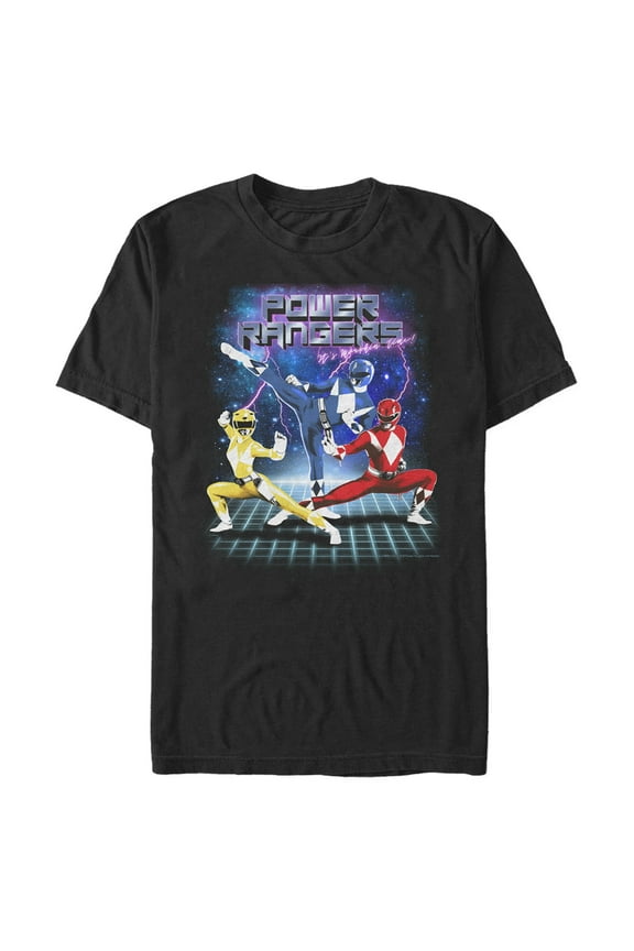 Men's Power Rangers Retro Lightning Morphin Time Graphic Tee Black Medium