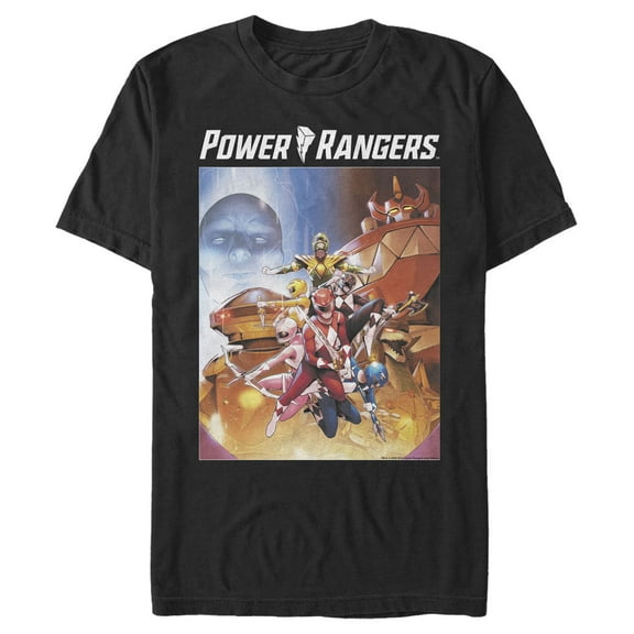 Men's Power Rangers Team Collage Poster  Graphic Tee Black Small