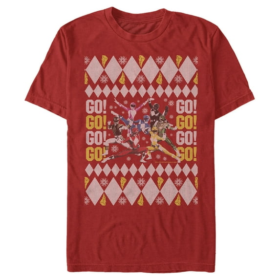 Men's Power Rangers Ugly Christmas Go Go Rangers Graphic Tee Red Large