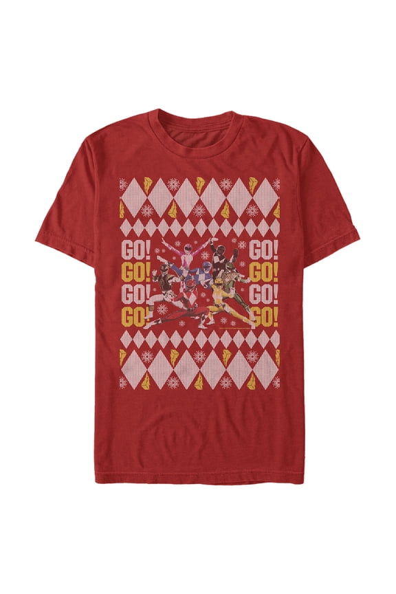 Men's Power Rangers Ugly Christmas Go Go Rangers  Graphic Tee Red X Large
