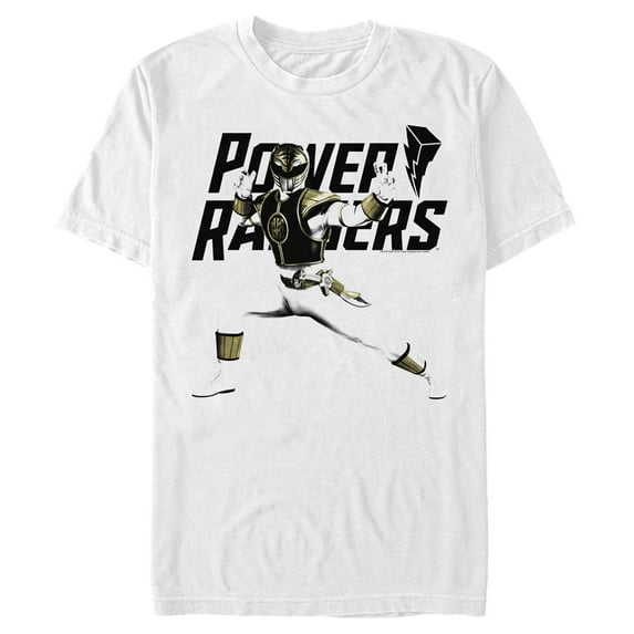 Men's Power Rangers White Ranger Fighting Stance Graphic Tee White 2X Large