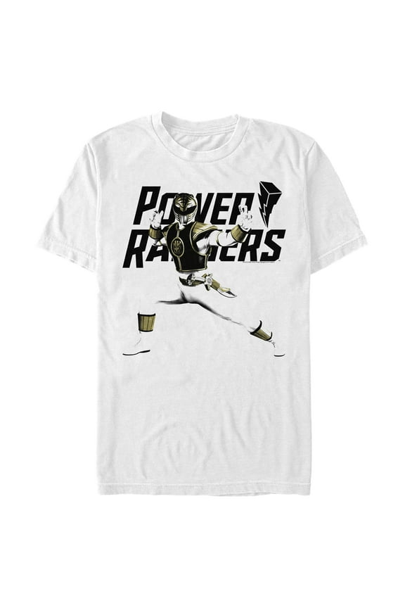 Men's Power Rangers White Ranger Fighting Stance Graphic Tee White 3X Large