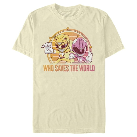 Men's Power Rangers Who Saves The World  Graphic Tee Beige 2X Large