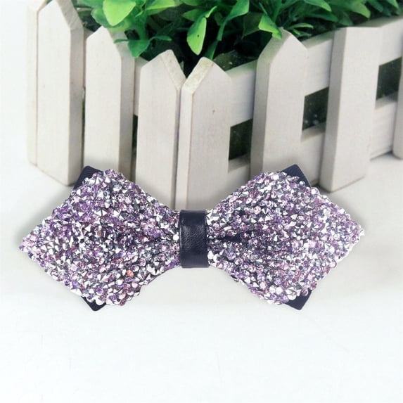 Men's Pre-Tied Sequin Bow Tie, Adjustable Glitter Bowtie, Wedding Party Accessories, Formal Event Bow Tie, Clip-On Sparkly Bowtie, Prom Night Bow Tie, Elegant Evening Wear - Purple