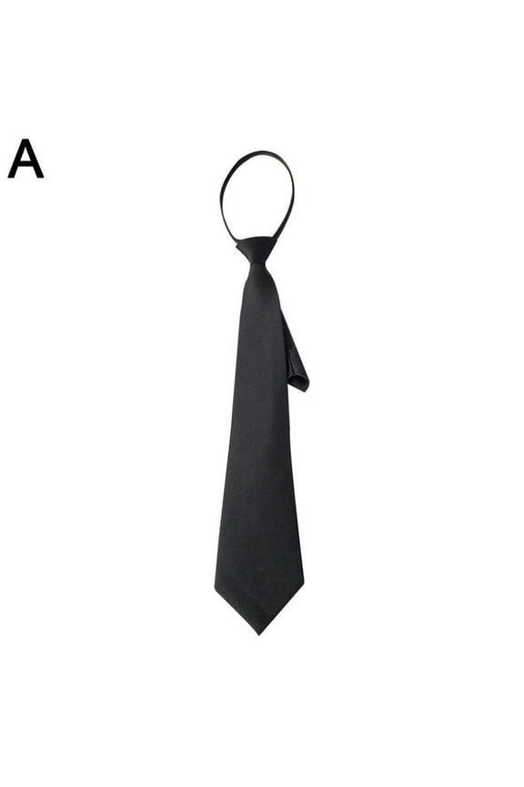 Mens Pre-Tied Zipper Tie, Adjustable Easy Clip-On Neck Tie, Solid Black Polyester Silk Tie for Business, Wedding, Formal and Casual Wear
