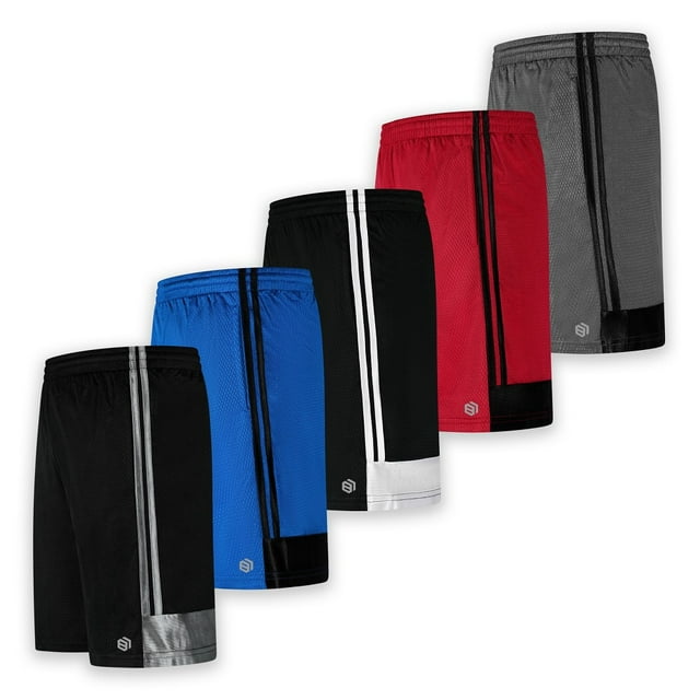Men's Premium Active Athletic Performance Shorts with Pockets - 5 Pack