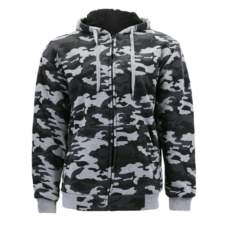 Men's Premium Athletic Soft Sherpa Lined Fleece Zip Up Hoodie Sweater  Jacket (Camo Gray 4023C, 5XL)