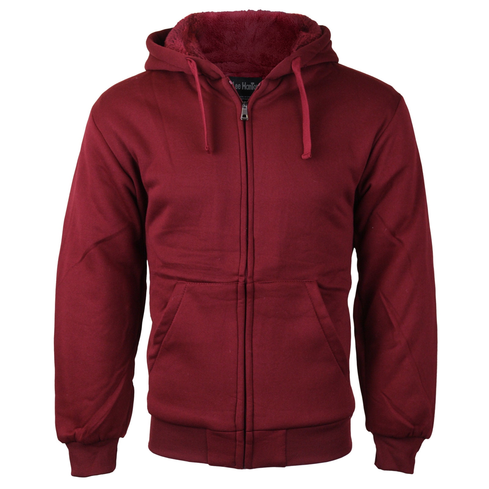 Men s Premium Athletic Soft Sherpa Lined Fleece Zip Up Hoodie Sweater Jacket Burgundy L Walmart