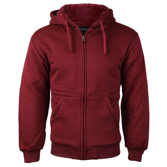 Men's Premium Athletic Soft Sherpa Lined Fleece Zip Up Hoodie Sweater Jacket (Burgundy,XL)