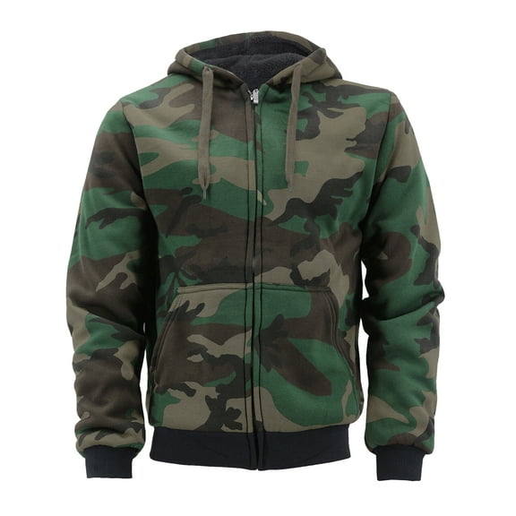 Men's Premium Athletic Soft Sherpa Lined Fleece Zip Up Hoodie Sweater Jacket (Camo Green 4023C, L)