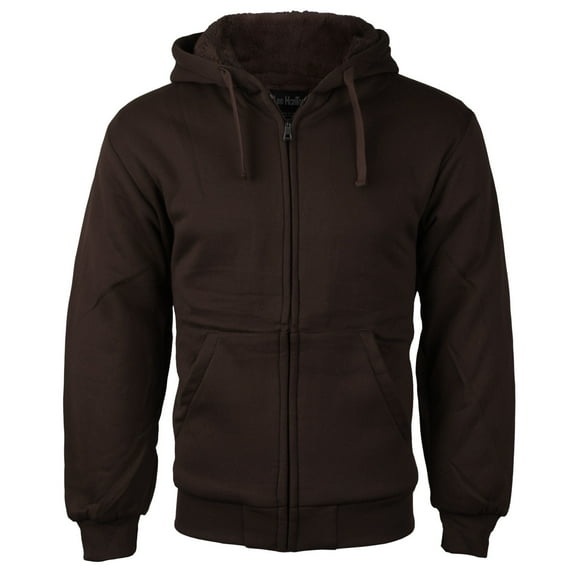 Men's Premium Athletic Soft Sherpa Lined Fleece Zip Up Hoodie Sweater Jacket (Dark Brown,L)