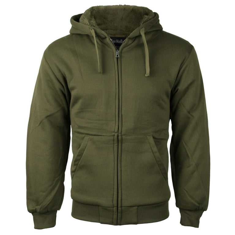 Men s Premium Athletic Soft Sherpa Lined Fleece Zip Up Hoodie Sweater Jacket Military Green L Walmart
