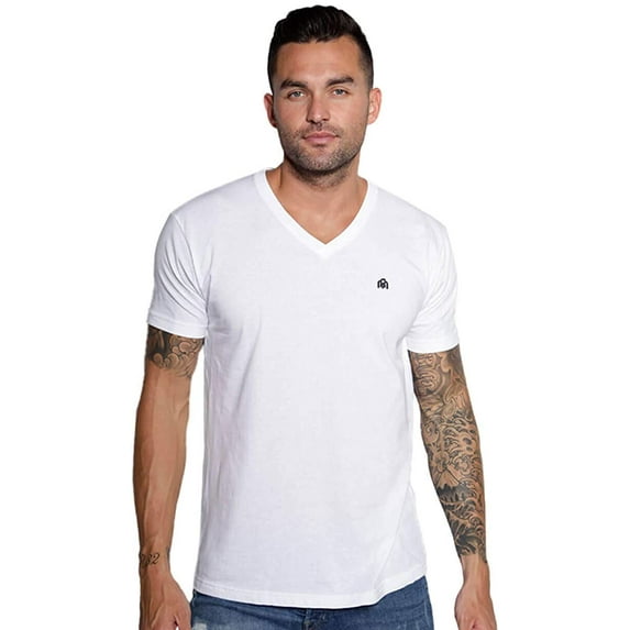Men's Premium Basic V Neck T-Shirts - Soft & Fitted Tees S - 4XL (White)