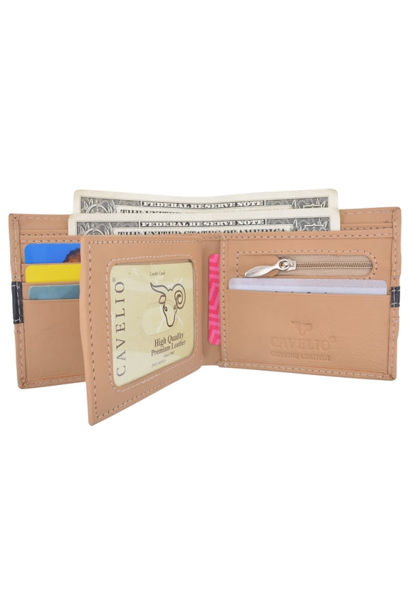 Men's Premium Center Flap Card ID Holder Bifold Wallet With Zipper Coin Pocket