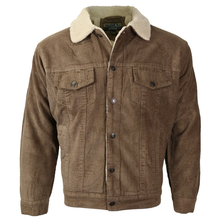 Men s Premium Classic Button Up Fur Lined Corduroy Sherpa Trucker Jacket Khaki 4XL Walmart